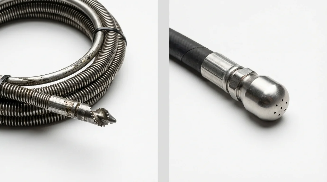 Drain snake cable and hydro jetting nozzle used for drain cleaning in Normal, IL