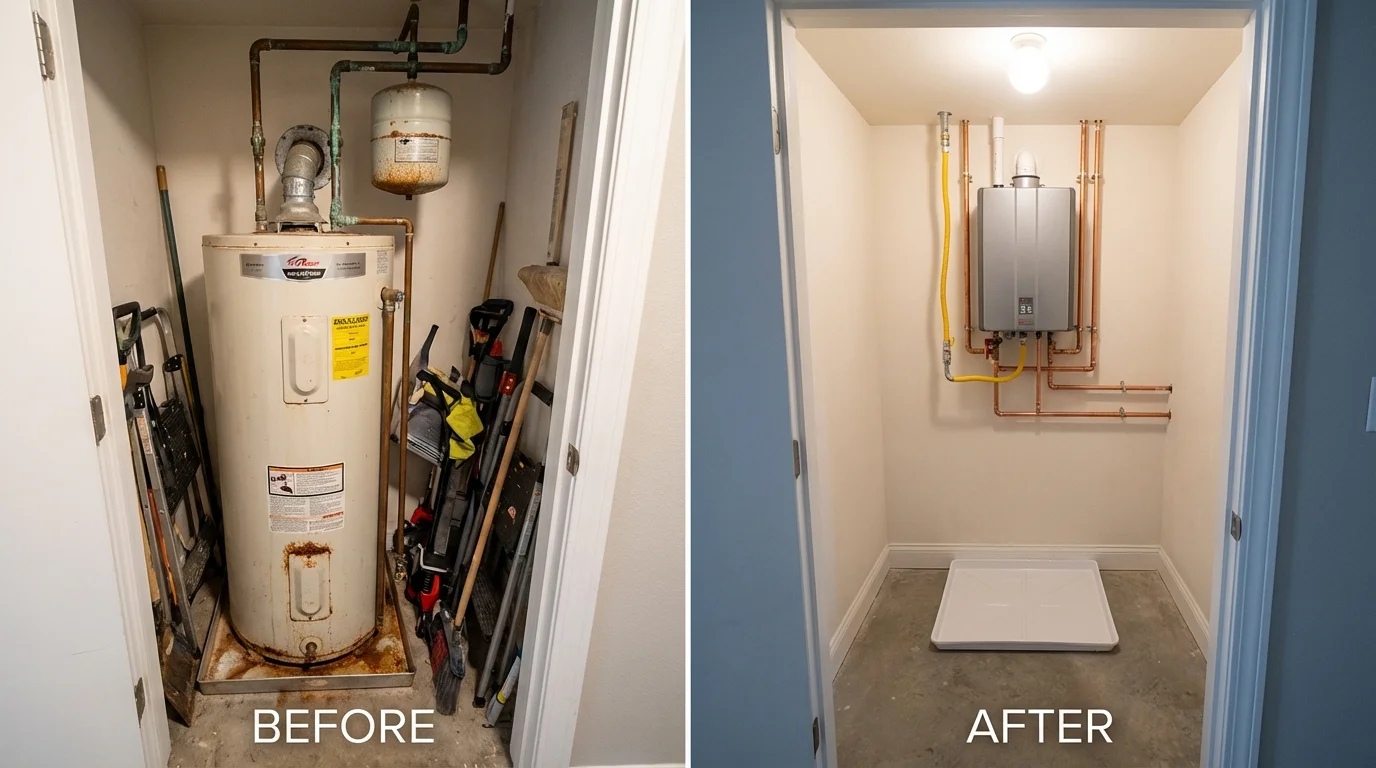 Tank water heater versus wall-mounted tankless unit comparison for Normal, IL homeowners